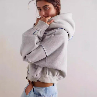 Street Loose Color Block Casual Hooded Hoodie