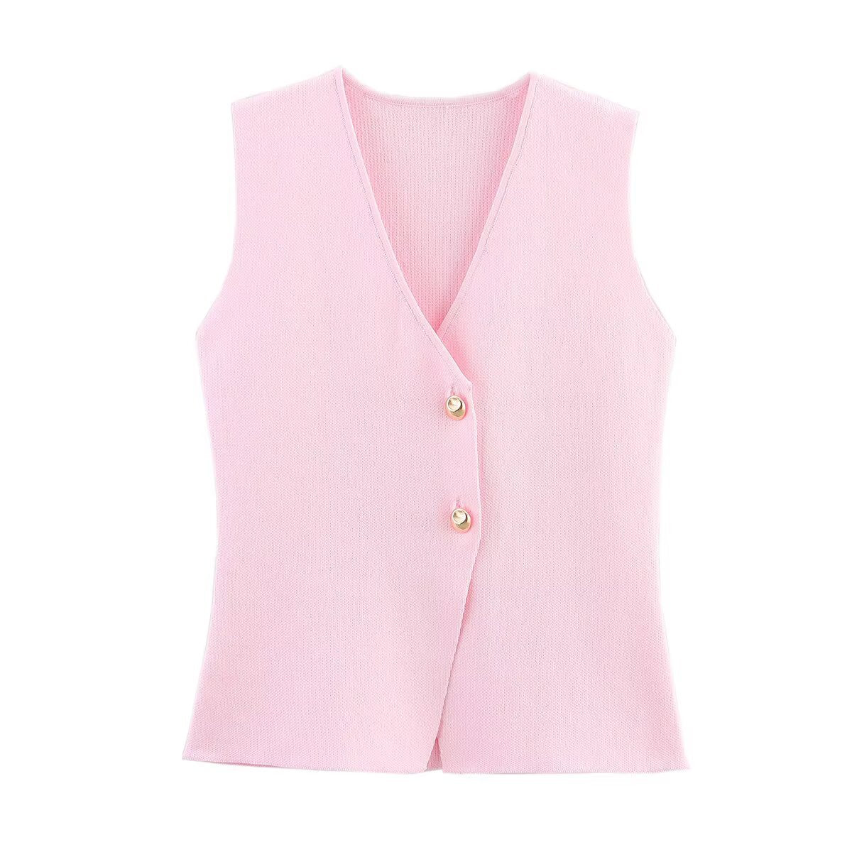 Casual Solid Color Button Down Knit Vest