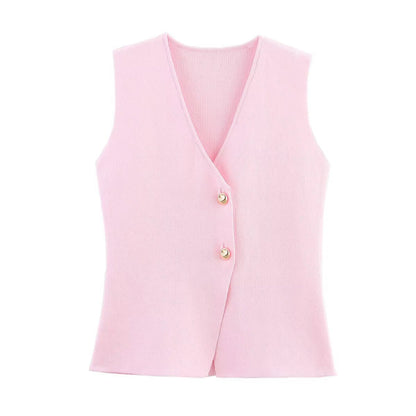Casual Solid Color Button Down Knit Vest