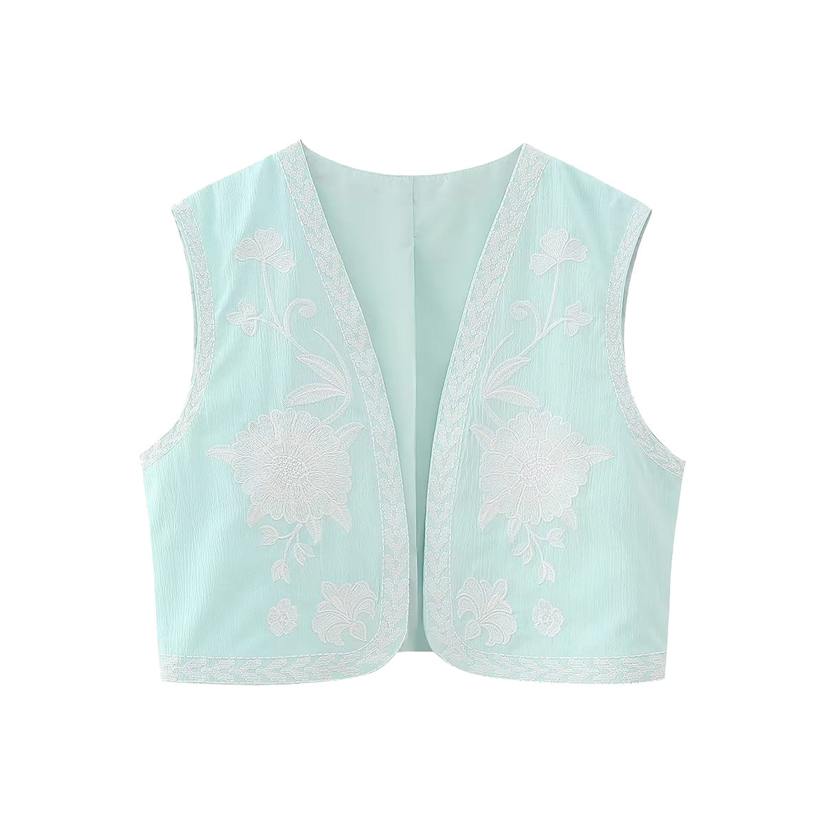 Flower Embroideries Open Front Elegant Vest