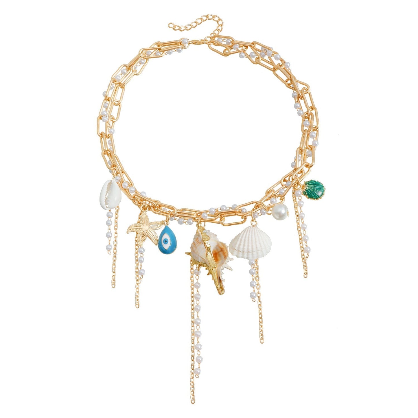 Trendy Starfish Shell Pearl Tassel Choker Necklace