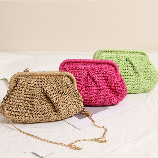 Solid Color Simple Woven Beach Shoulder Bag