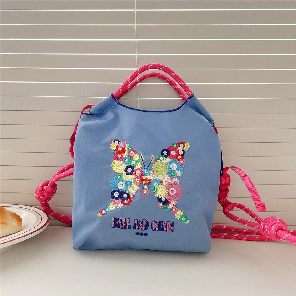 Mini Embrodered Nylon Shopping Shoulder Bag