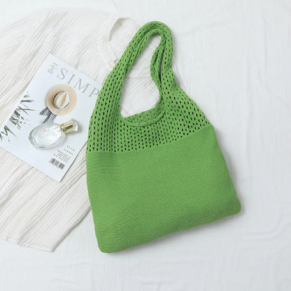 2+ Solid Color Simple Hollow Out Knit Shoulder Bag