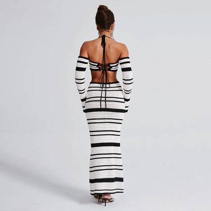 Stripe Crop Top and Maxi Skirt Sets