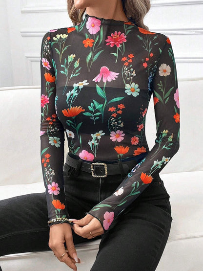 Sexy Leopard Print Mesh Slim Top