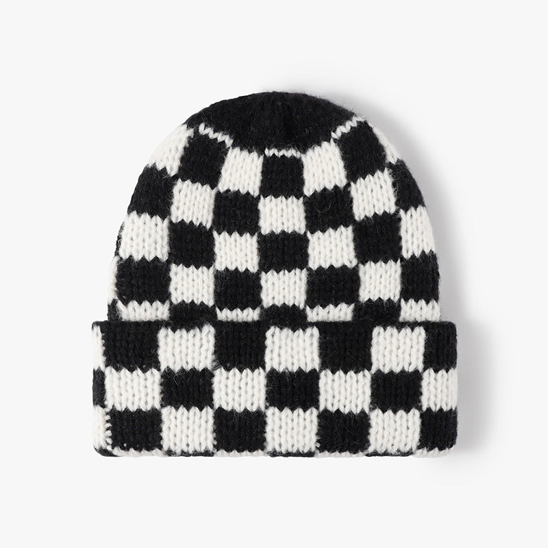 Plaid Contrast Color Warm Knit Beanie