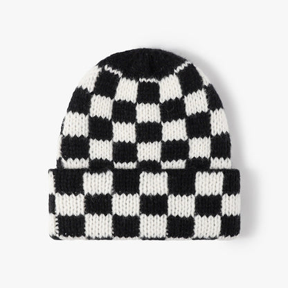 Plaid Contrast Color Warm Knit Beanie