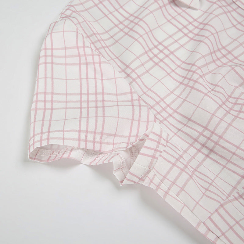 Color Block Plaid Short Sleeve Shirt