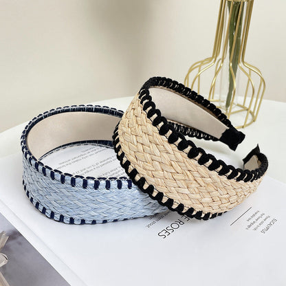 Bohemian Straw Color Block Wide Headbands