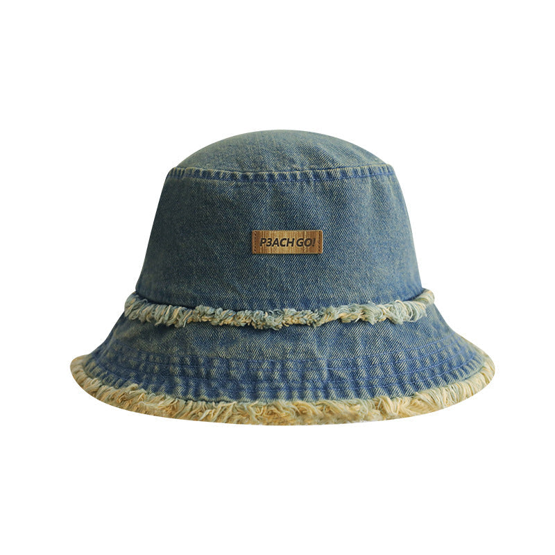 Denim Washed Distressed Frayed Bucket Hat