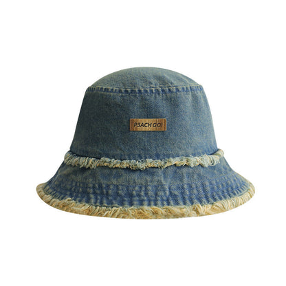 Denim Washed Distressed Frayed Bucket Hat