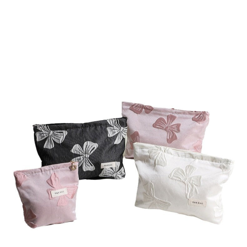 Bows Jacquard Handbag Portable Cosmetic Bag