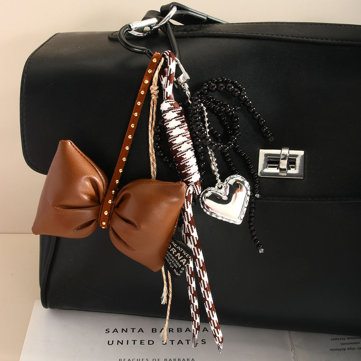 Sweet Bow Heart Braided Rope Bag Charm