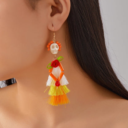 Funny Halloween Skeleton Tassel Drop Earrings