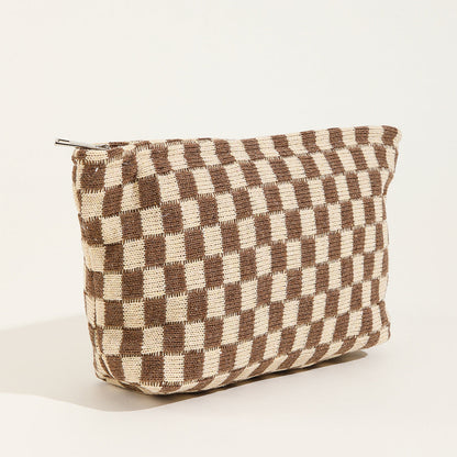 Plaid Color Block Lage Capacity Make Up Bag