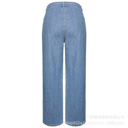 Casual High Waist Wide Leg Denim Jeans