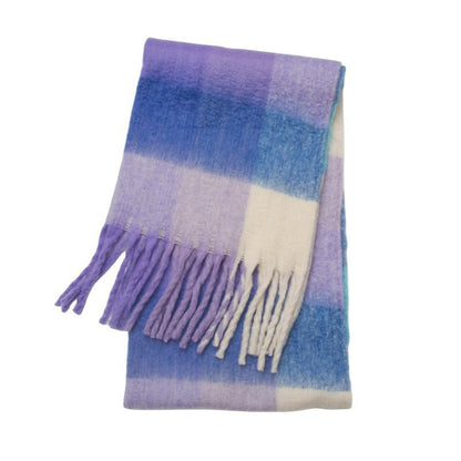 Contrast Color Plaid Tassel Scarves