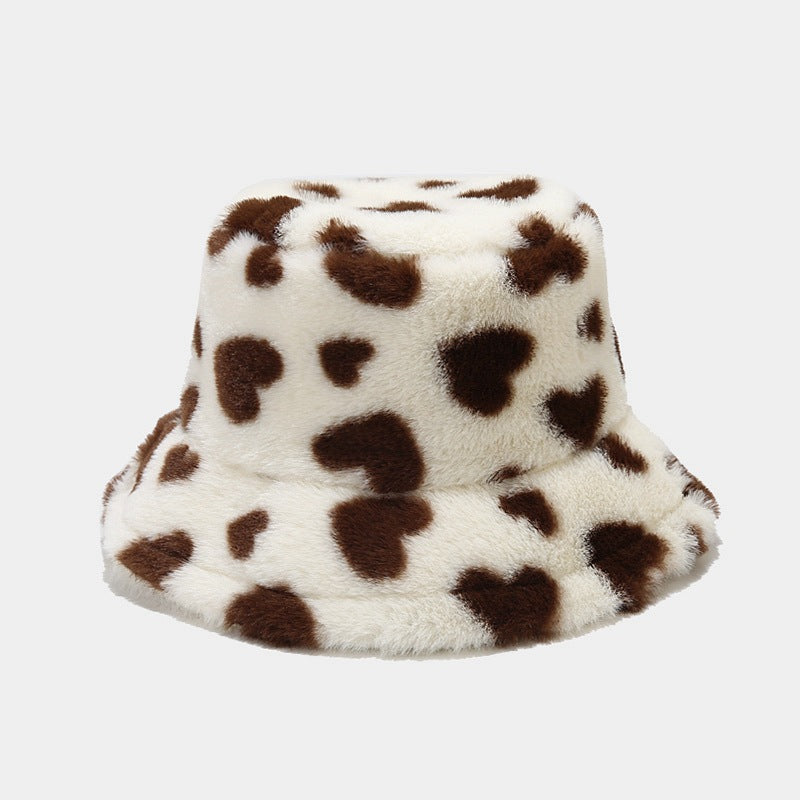 Love Print Plush Warm Cute Bucket Hats