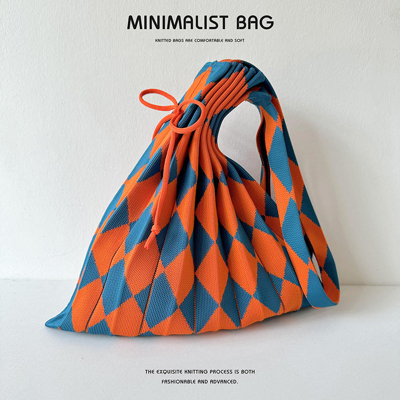 Colorful Plaid Simple Folded Knit Shoulder Bag