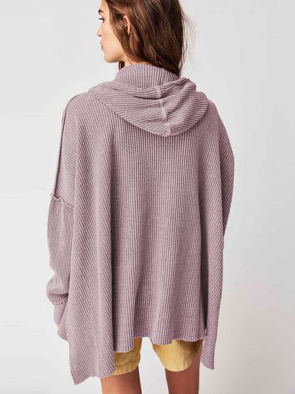 Solid Color Loose Split Hooded Sweatshirt