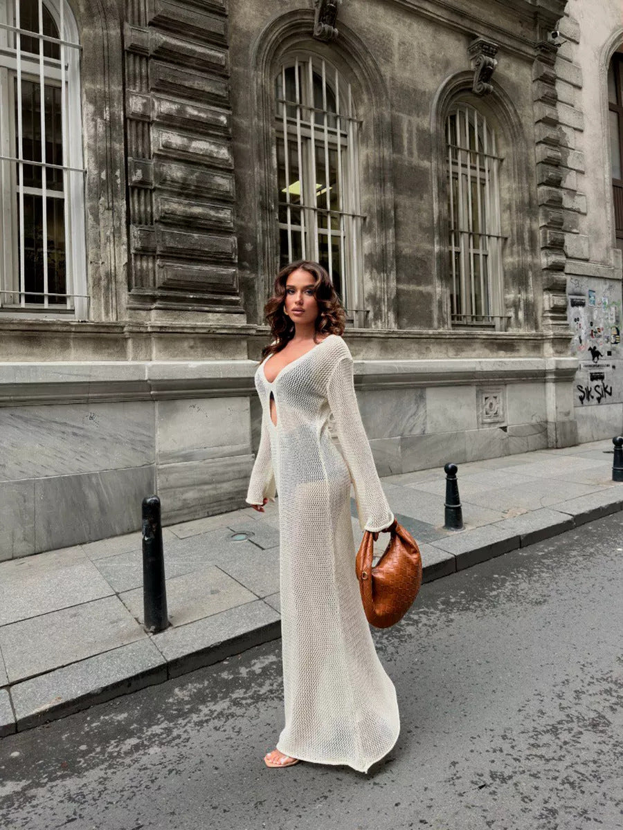 Sexy V-Neck Hollow Out Knit Cover Up