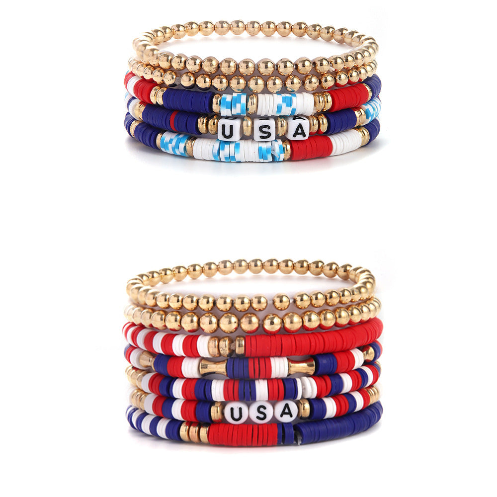 Trendy USA Letters Beaded Stretch Bracelet