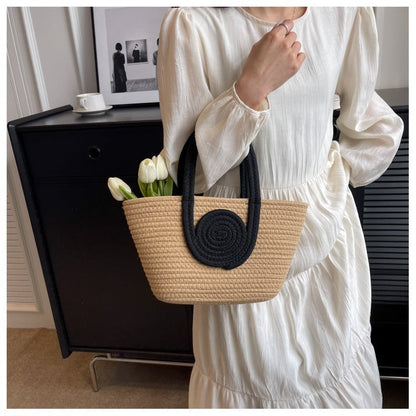 Color Block Large Capacity Woven Tote Handbag