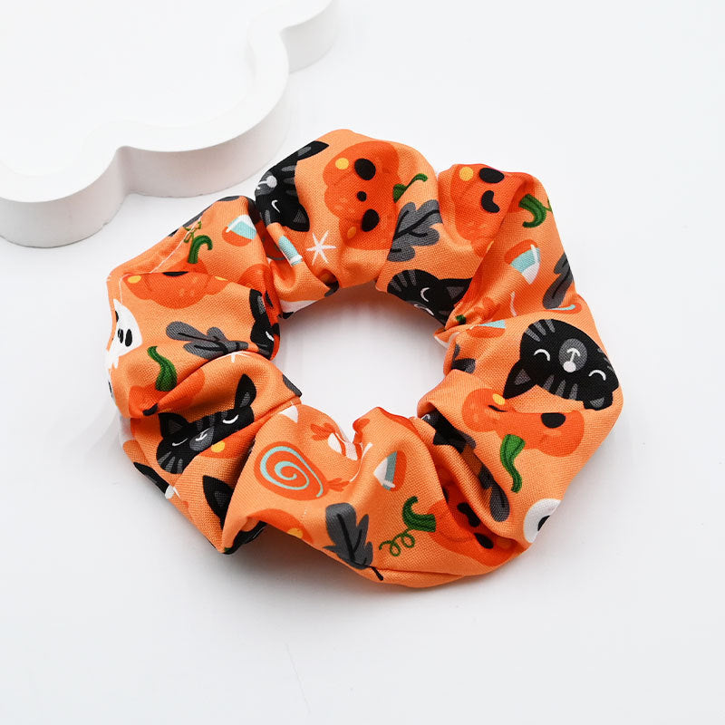 Halloween Pumpkin Skull Print Scrunchie