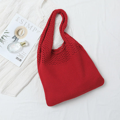2+ Solid Color Simple Hollow Out Knit Shoulder Bag