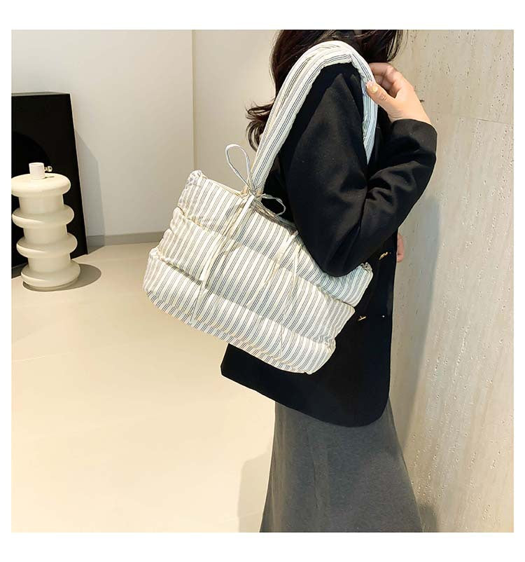 Striped Puffer Bow Knot Shoulder Handbag