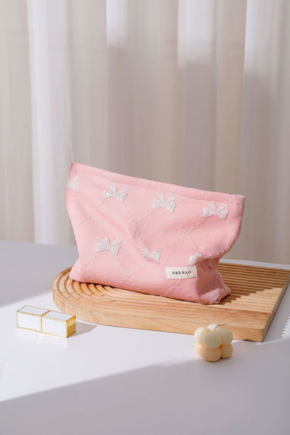 Cute Bow Embossed Portable Makeup Bag