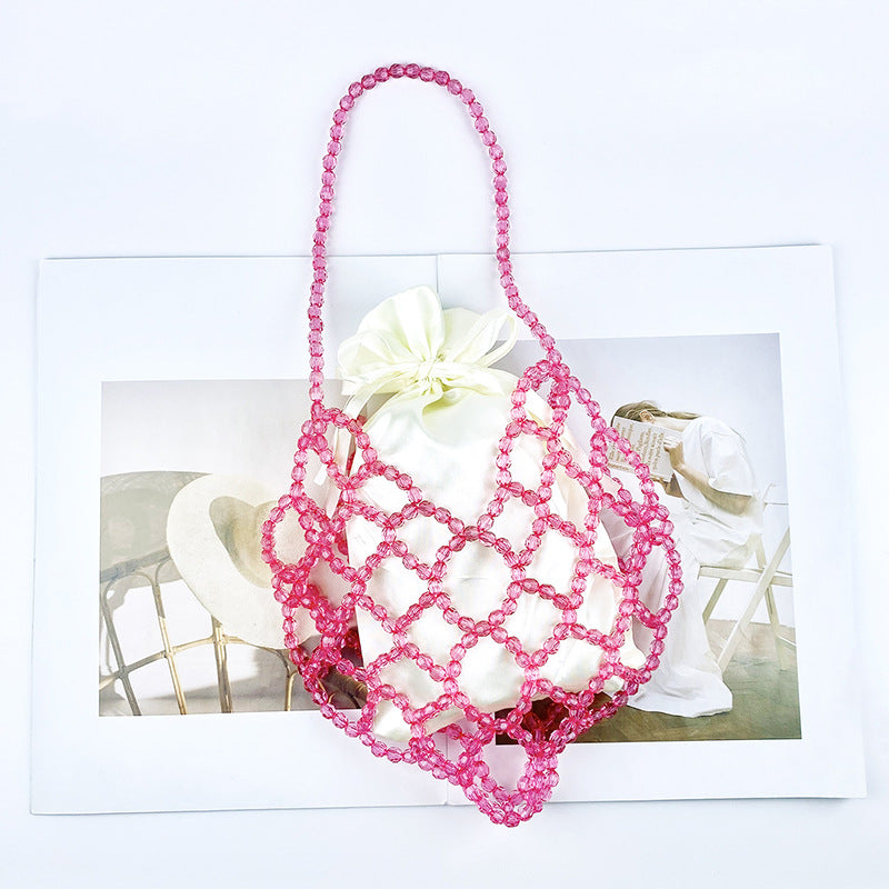 Pink Beads Hollow Out Shoulder Bags
