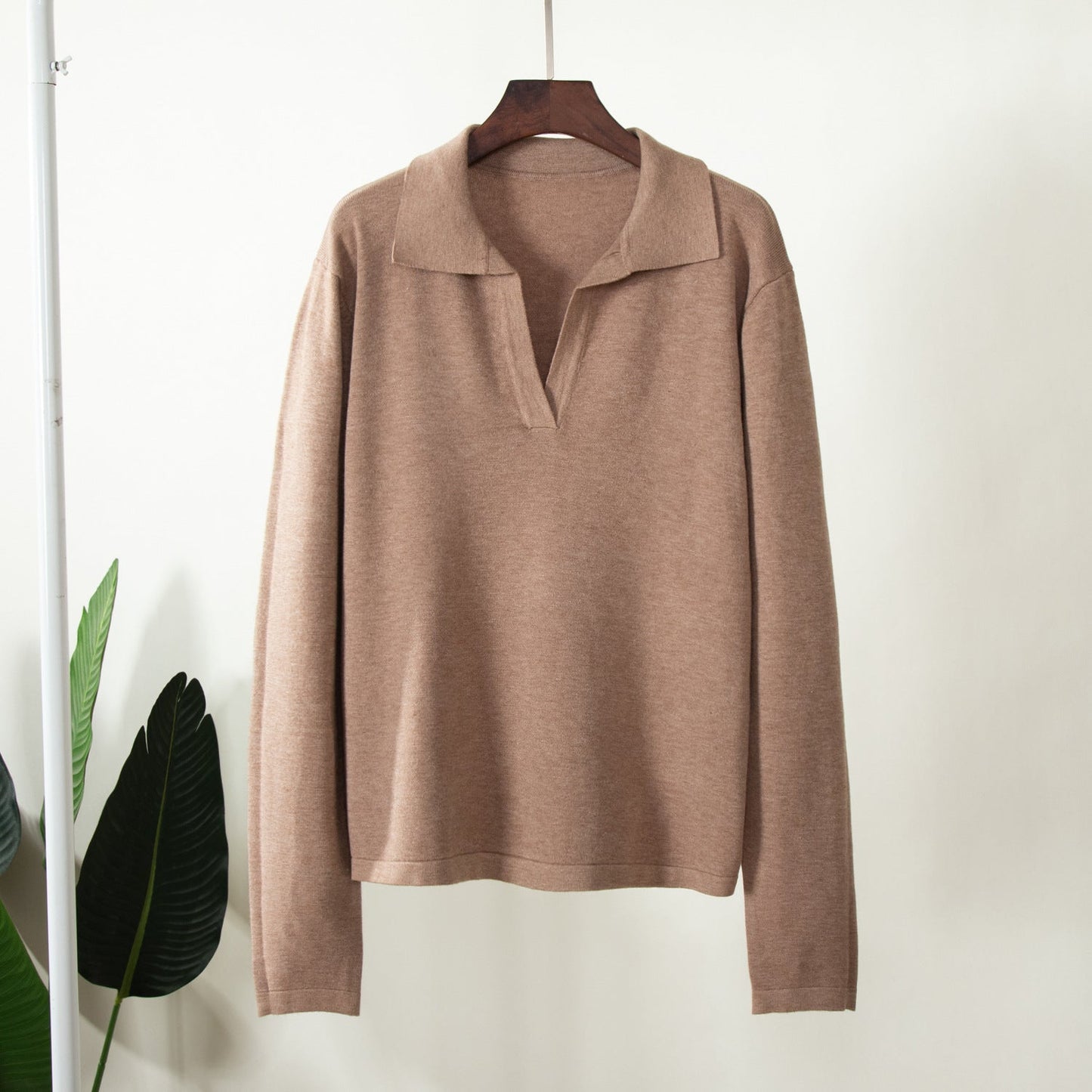 Lapel V-Neck Casual Sweater