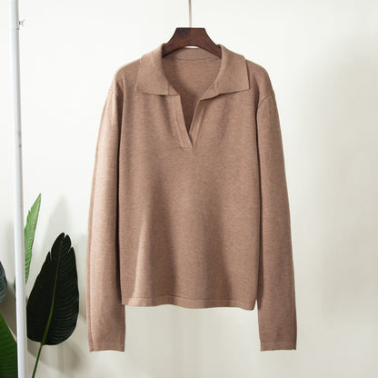 Lapel V-Neck Casual Sweater