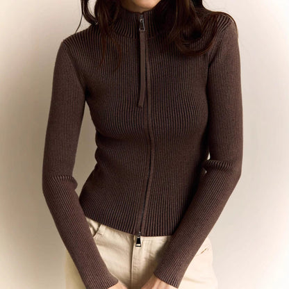 Sexy Stand-Up Collar Ribbed Long Sleeve Top