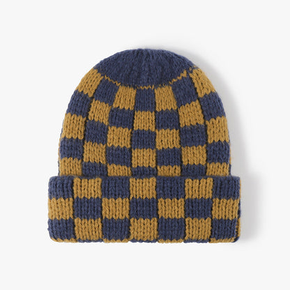 Plaid Contrast Color Warm Knit Beanie