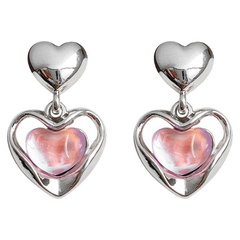 Sweet Iridescent Heart Stud Earrings