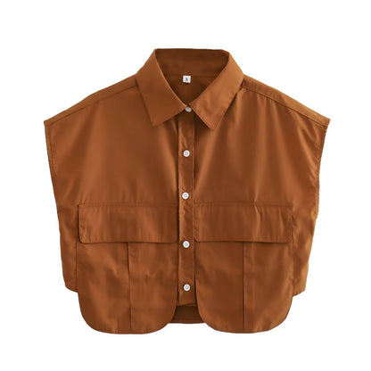 Pockets Irregular Lapel Sleeveless Shirts