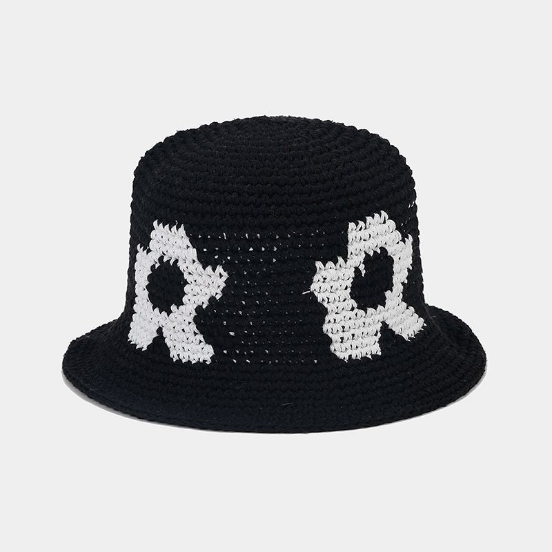 Floral Pattern Contrast Color Crochet Bucket Hat