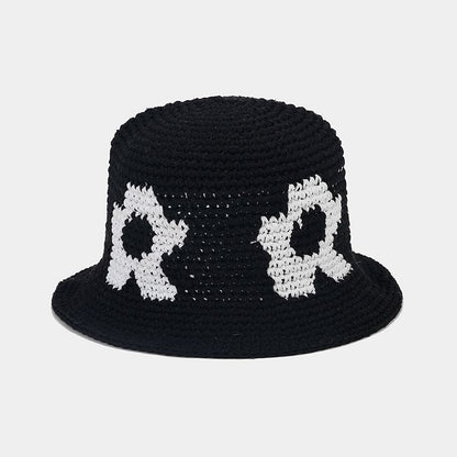 Floral Pattern Contrast Color Crochet Bucket Hat