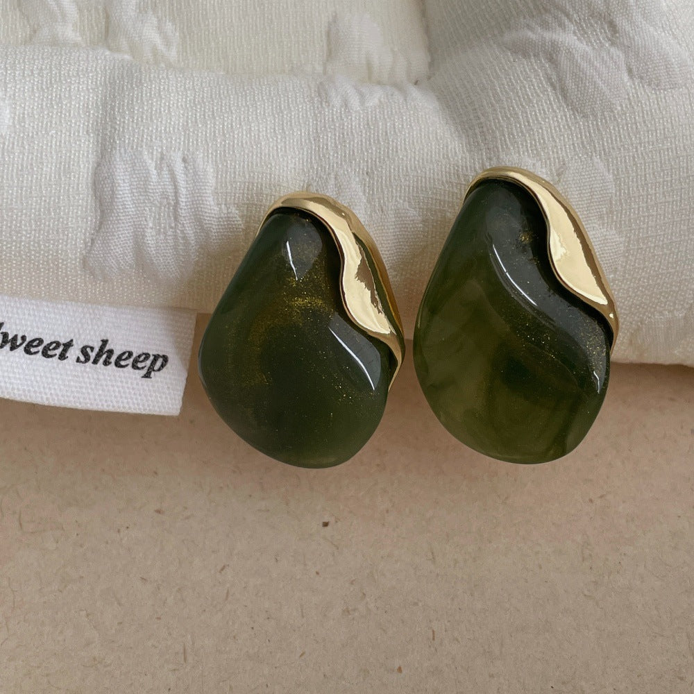 Elegant Amber Metal Resin Splice Drop Earrings