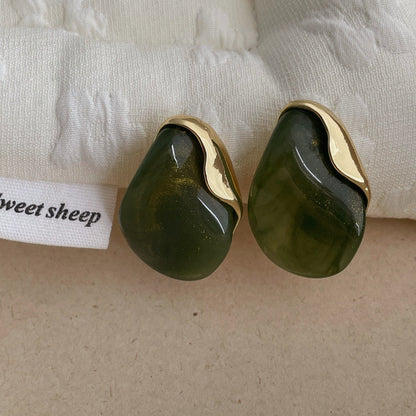 Elegant Amber Metal Resin Splice Drop Earrings