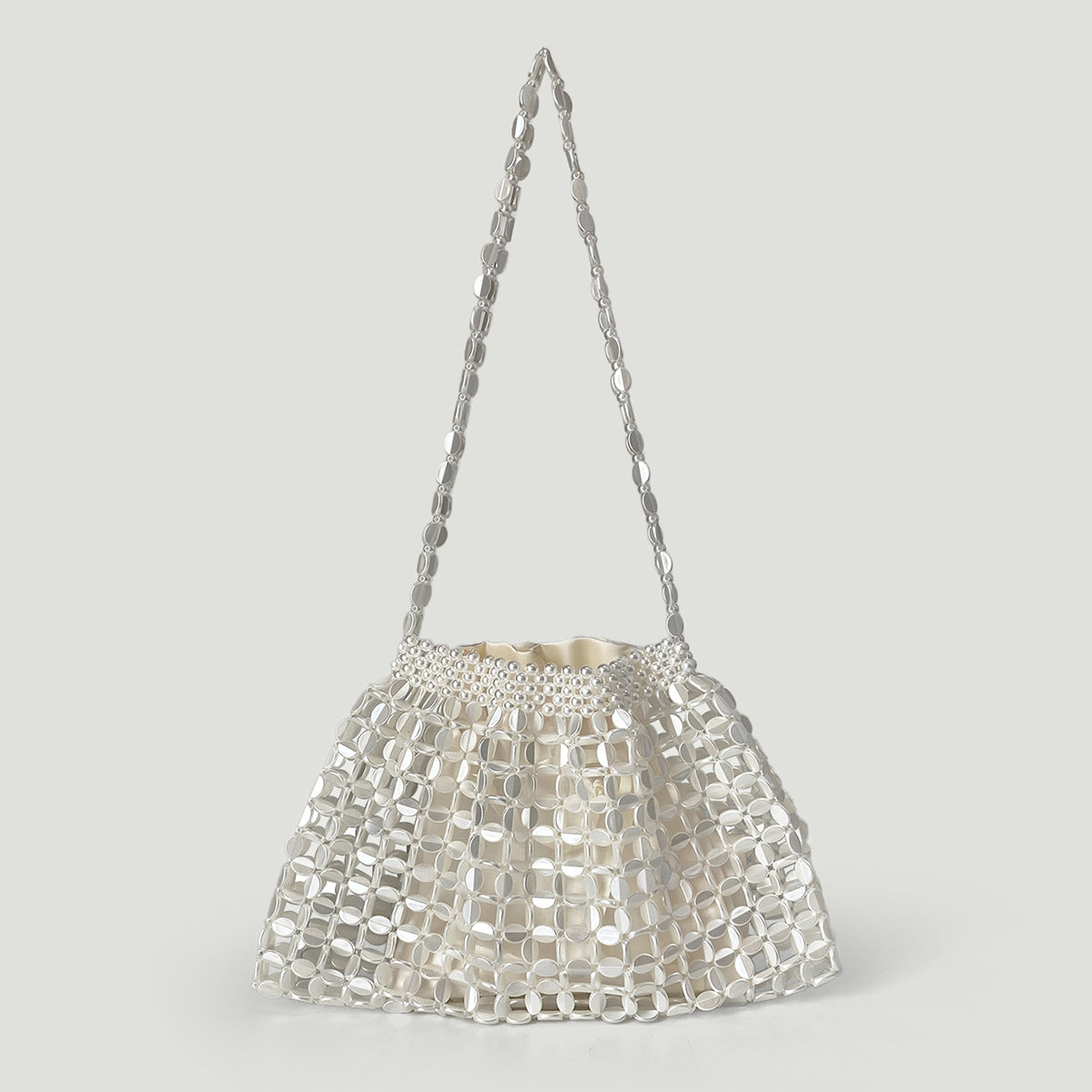 Beaded Woven Shoulder Tote Bag