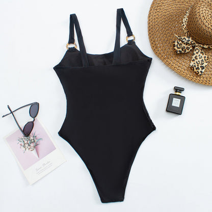 Sexy Hollow Out Solid Color One Piece Swimwear
