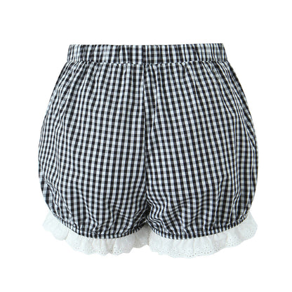 Cute Lace Trim Cami Pleated Bubble Shorts Set