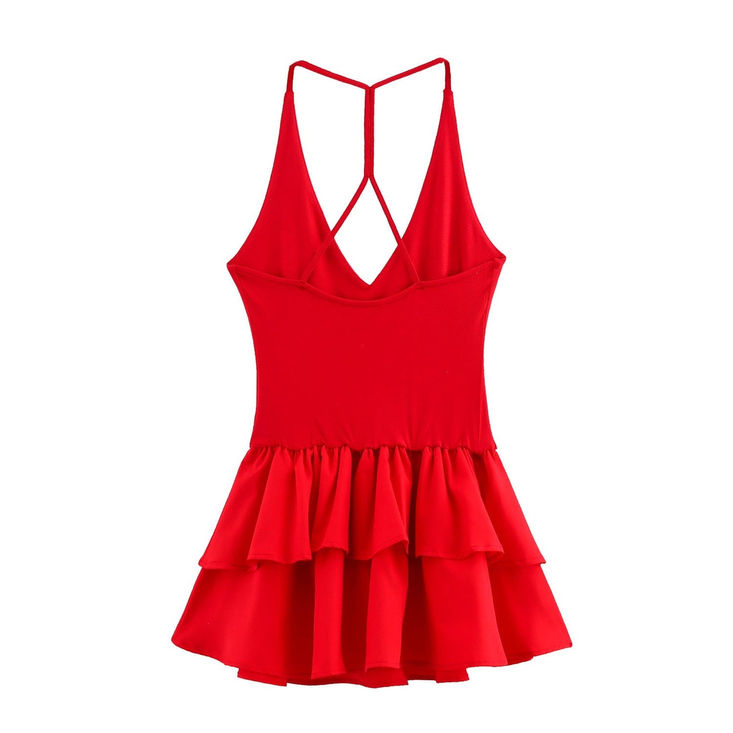 Trendy Solid Color Ruffle Hem Halter Dress