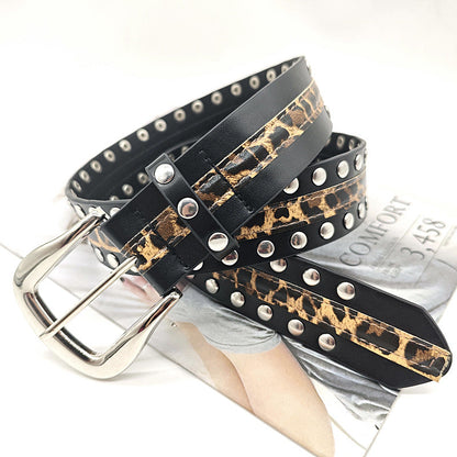 Leopard Stud Punk Simple Leather Belt