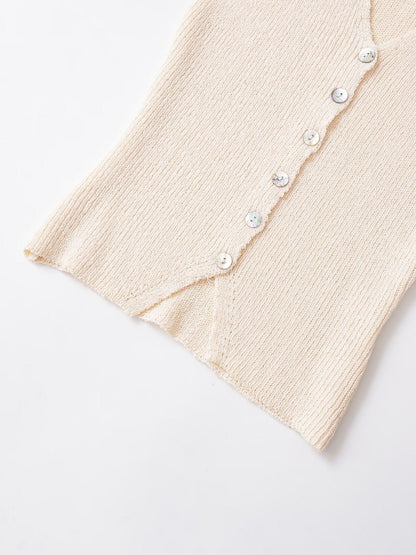 Button Down Sleeveless V-Neck Knit Top