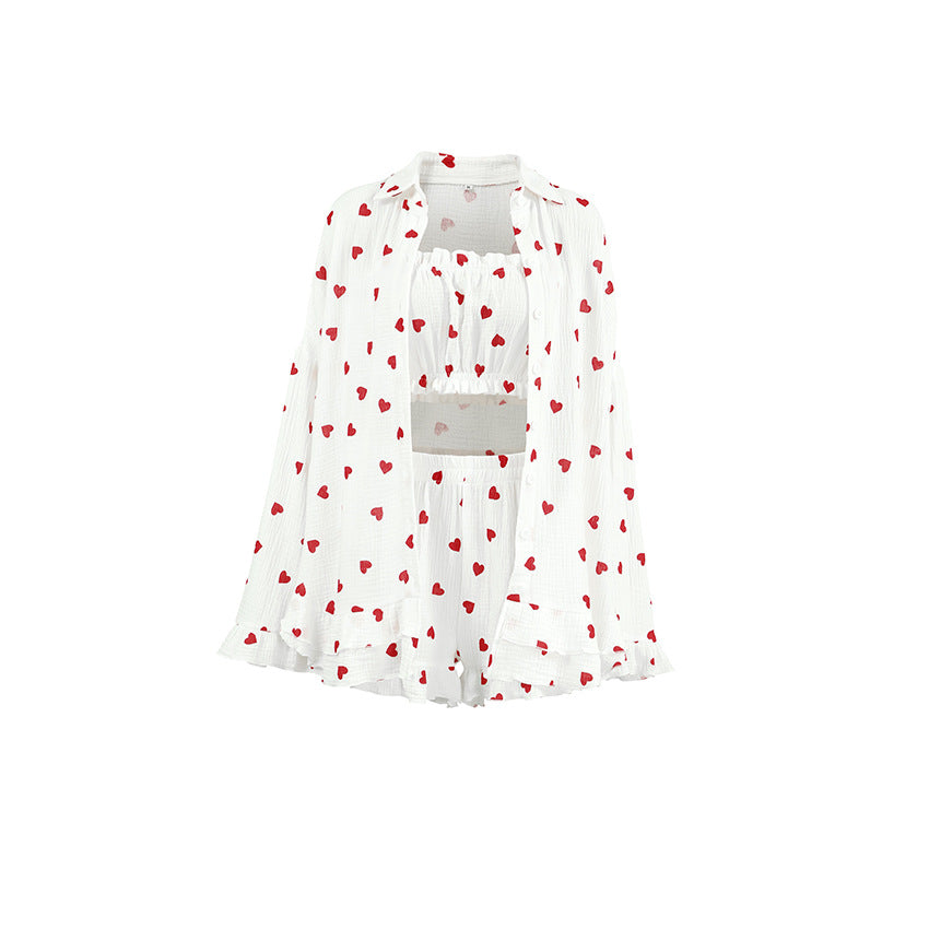 Love Print Flounce Sexy Sleepwear Sets